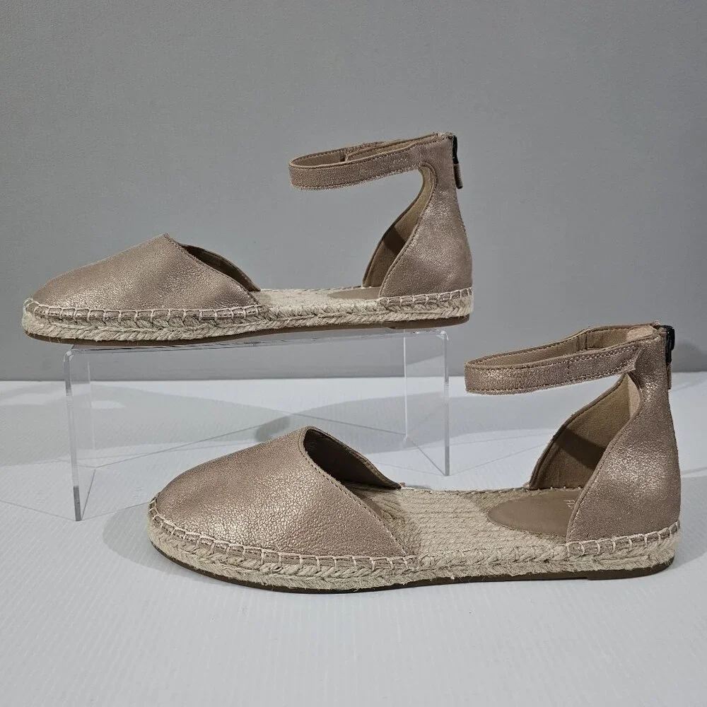 Eileen Fisher Lala Flat Espadrille Sandal Womens 9.5 Metallic Tan Leather NEW